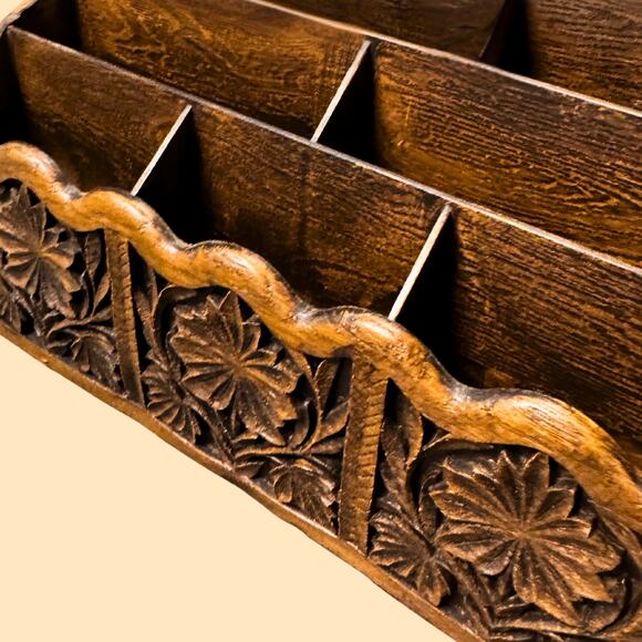 Vintage Lerner 3-Tier Desk Organizer • Faux Wood Floral Mail Sorter - Picture 4 of 6